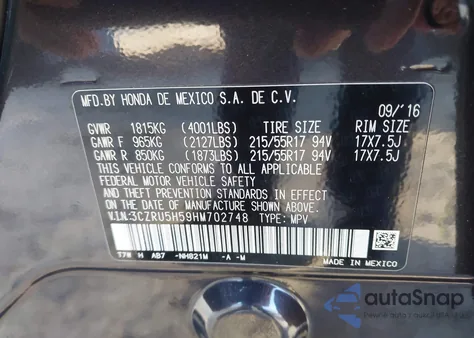 2017 Honda Hr-V Ex z USA, uszkodzony, nr VIN 3CZRU5H59HM702748